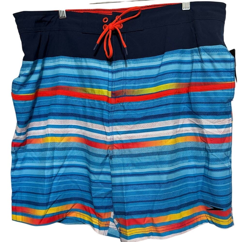 Speedo Men's Active Flex Blue Orange Yellow Swim Trunks Swimwear‎ Size XXL